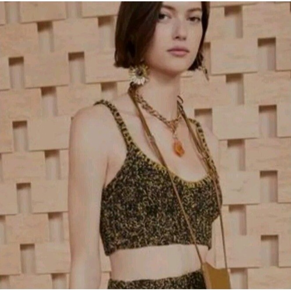 Ulla Johnson Lia Garden Olive and Black Wool Knit Crop Top Size S